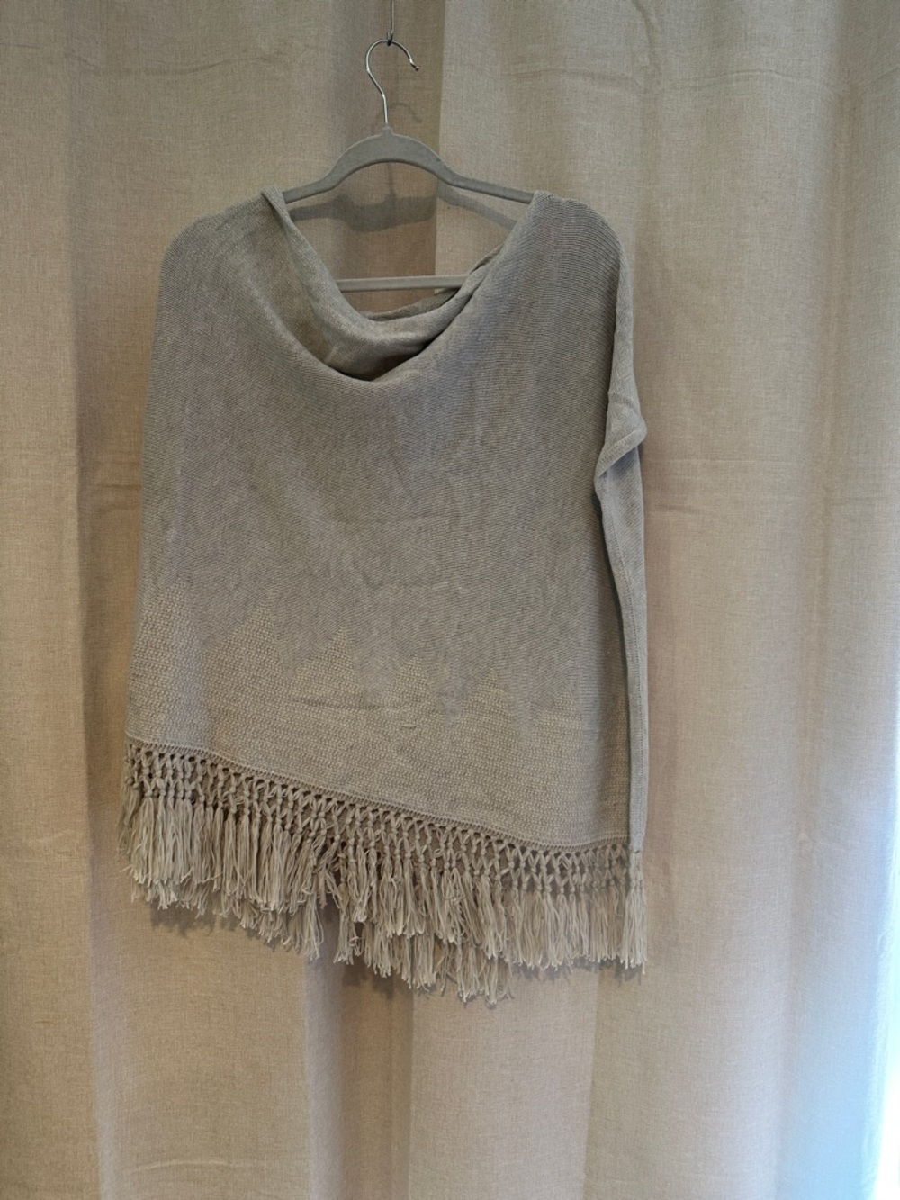 Lilly Pulitzer Taupe Fringe-Hem Knit Poncho has metallic thread